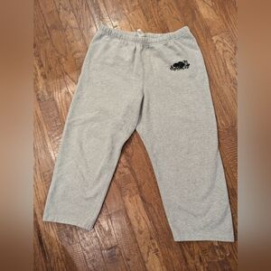 Roots Sweat Pants wide leg Crop Athletic Grey cotton Fleece Size L Fit XL